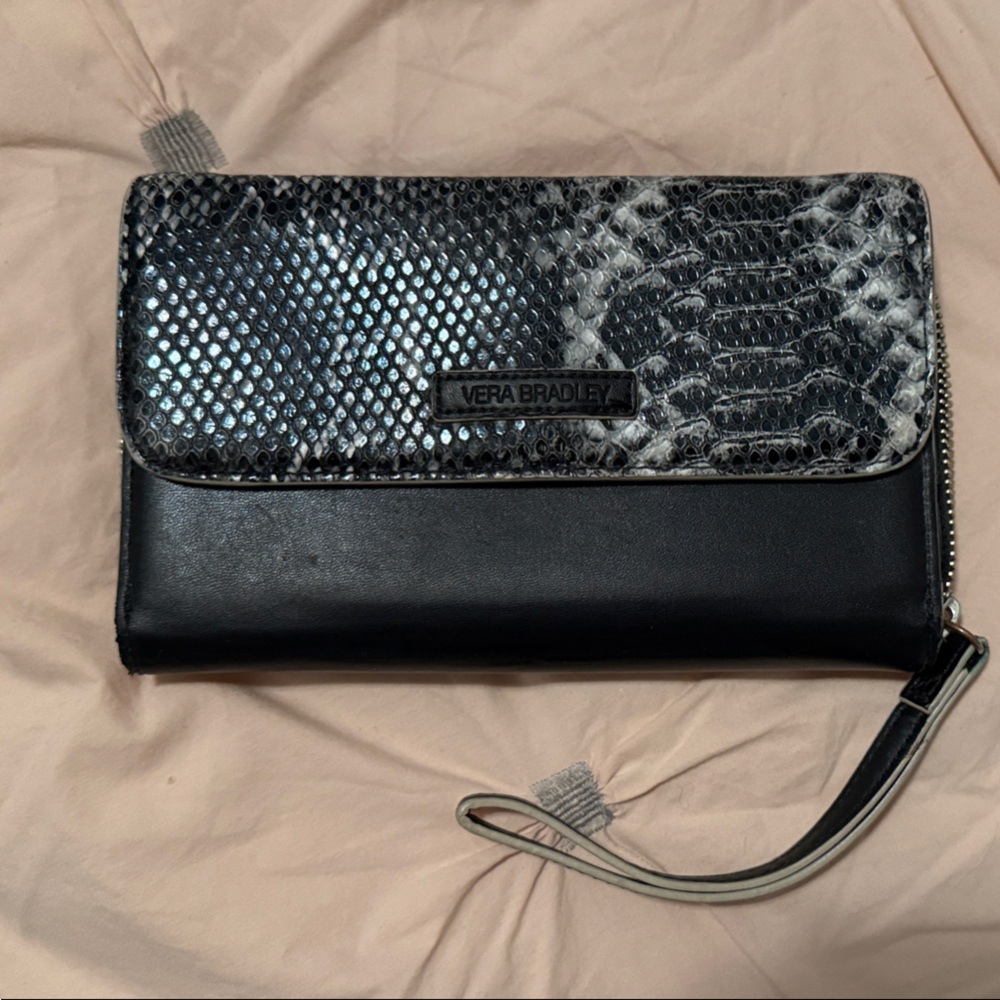 Vera Bradley Black & Gray Snake-Print Wristlet Wallet